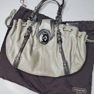 Coach || Tan Leather Brown and Silver Handbag